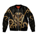 Egypt Uraeus Sleeve Zip Bomber Jacket Gold Cobra Luxury Style