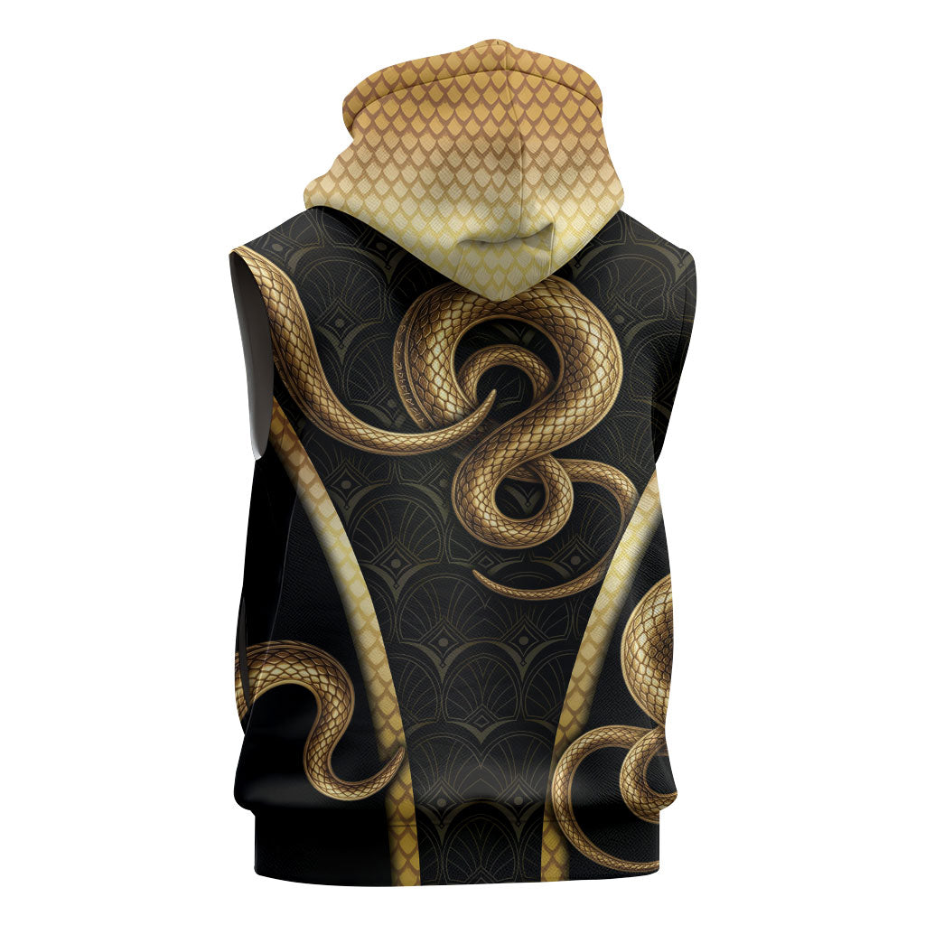 Egypt Uraeus Sleeveless Hoodie Gold Cobra Luxury Style