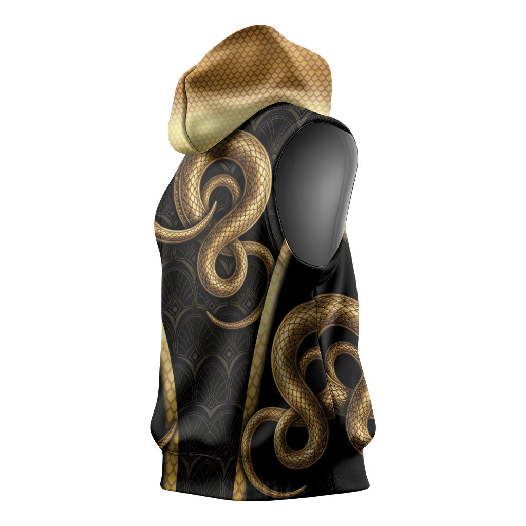 Egypt Uraeus Sleeveless Hoodie Gold Cobra Luxury Style