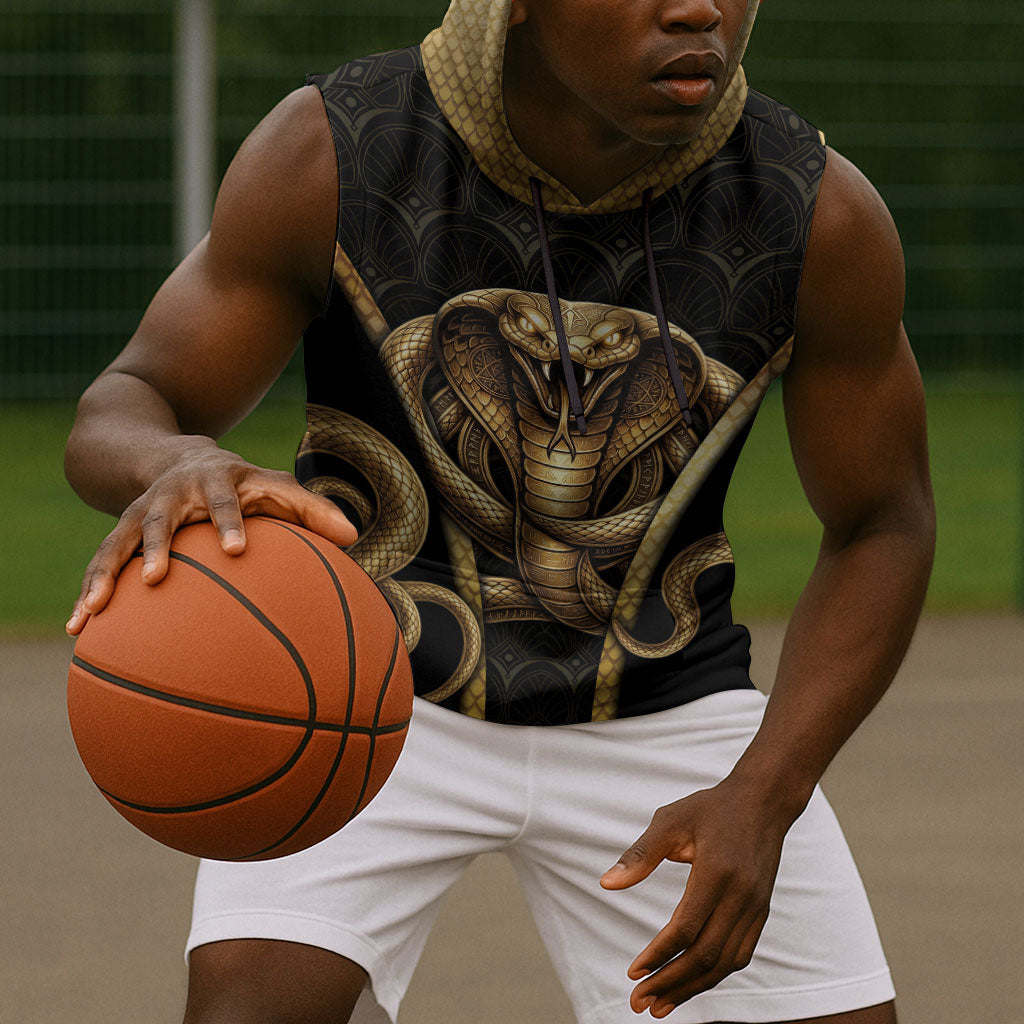 Egypt Uraeus Sleeveless Hoodie Gold Cobra Luxury Style