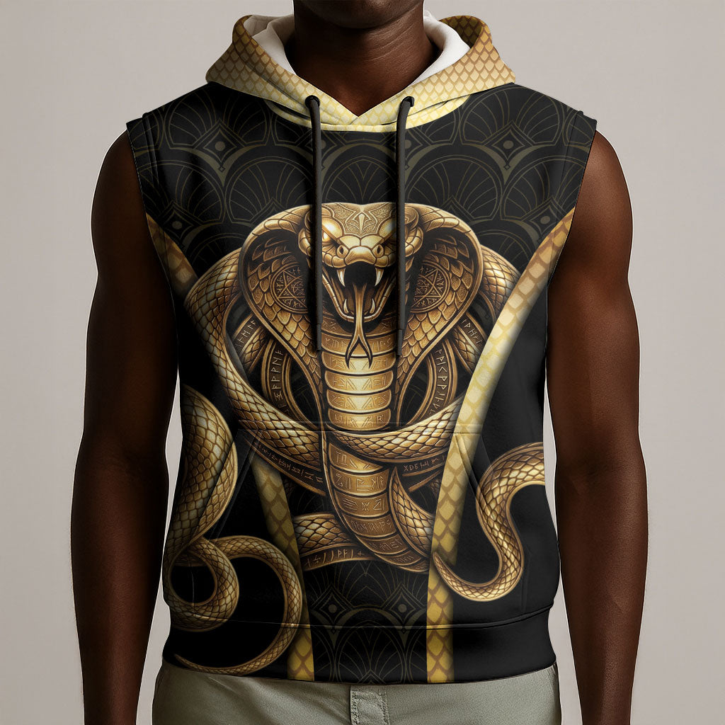Egypt Uraeus Sleeveless Hoodie Gold Cobra Luxury Style