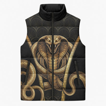 Egypt Uraeus Sleeveless Puffer Jacket Gold Cobra Luxury Style