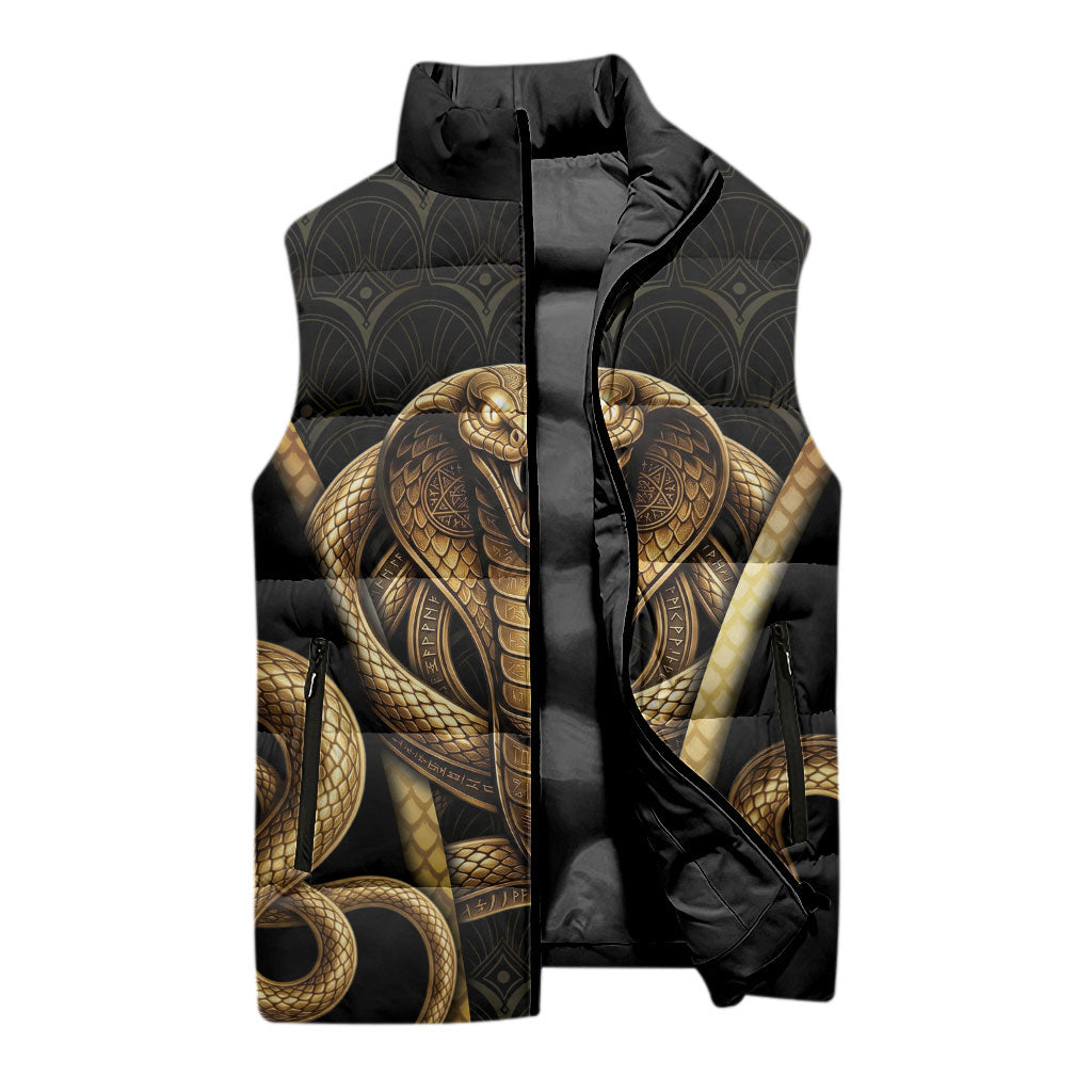 Egypt Uraeus Sleeveless Puffer Jacket Gold Cobra Luxury Style