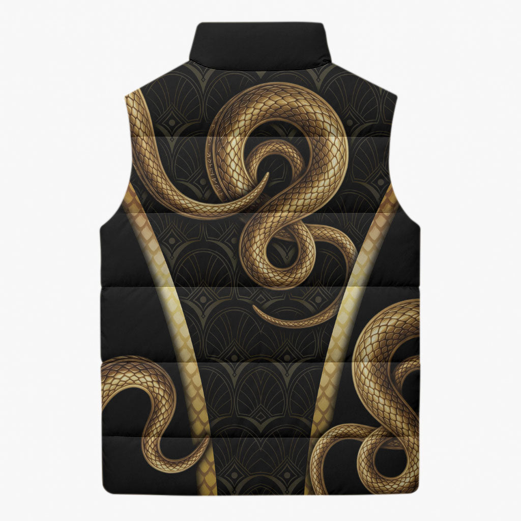 Egypt Uraeus Sleeveless Puffer Jacket Gold Cobra Luxury Style