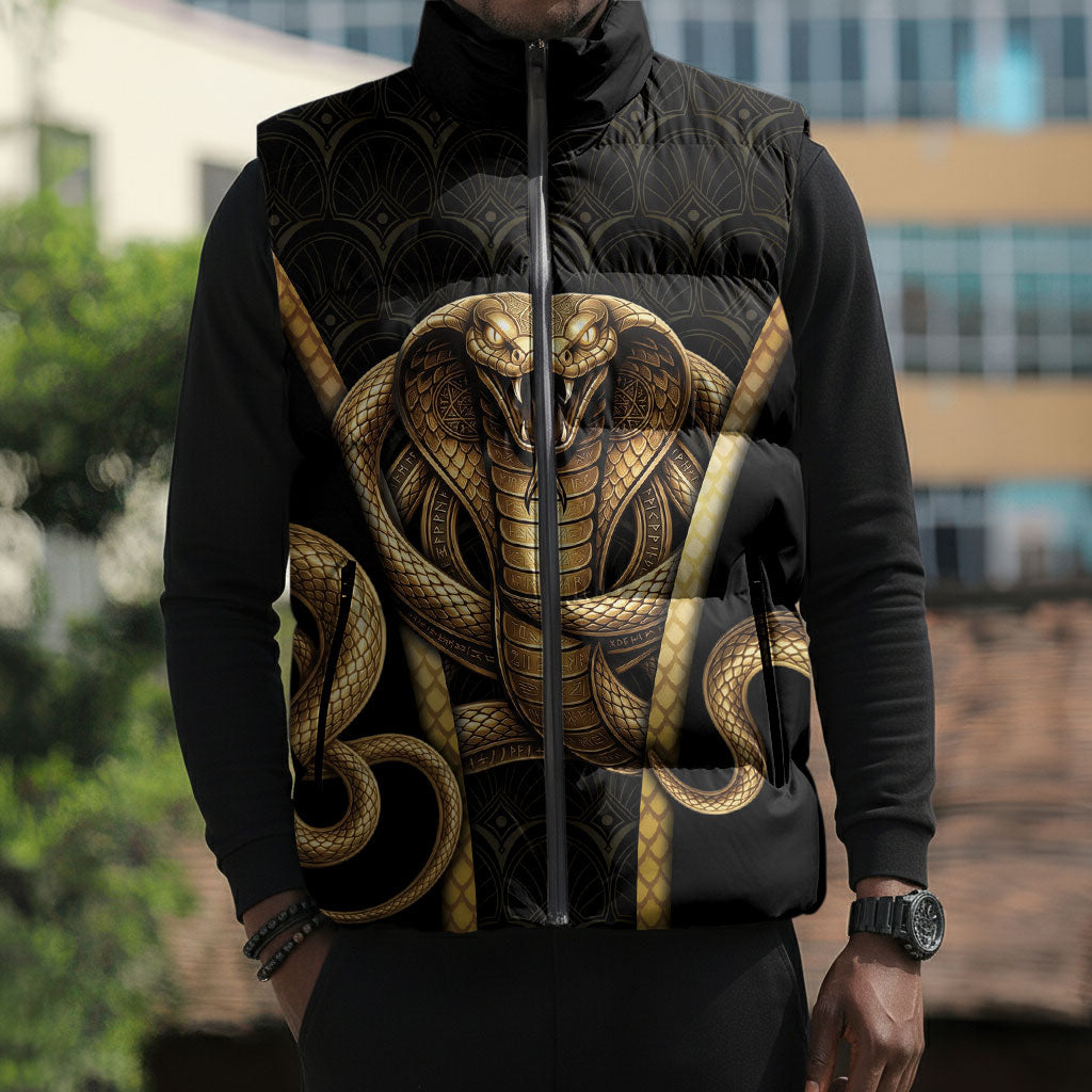 Egypt Uraeus Sleeveless Puffer Jacket Gold Cobra Luxury Style