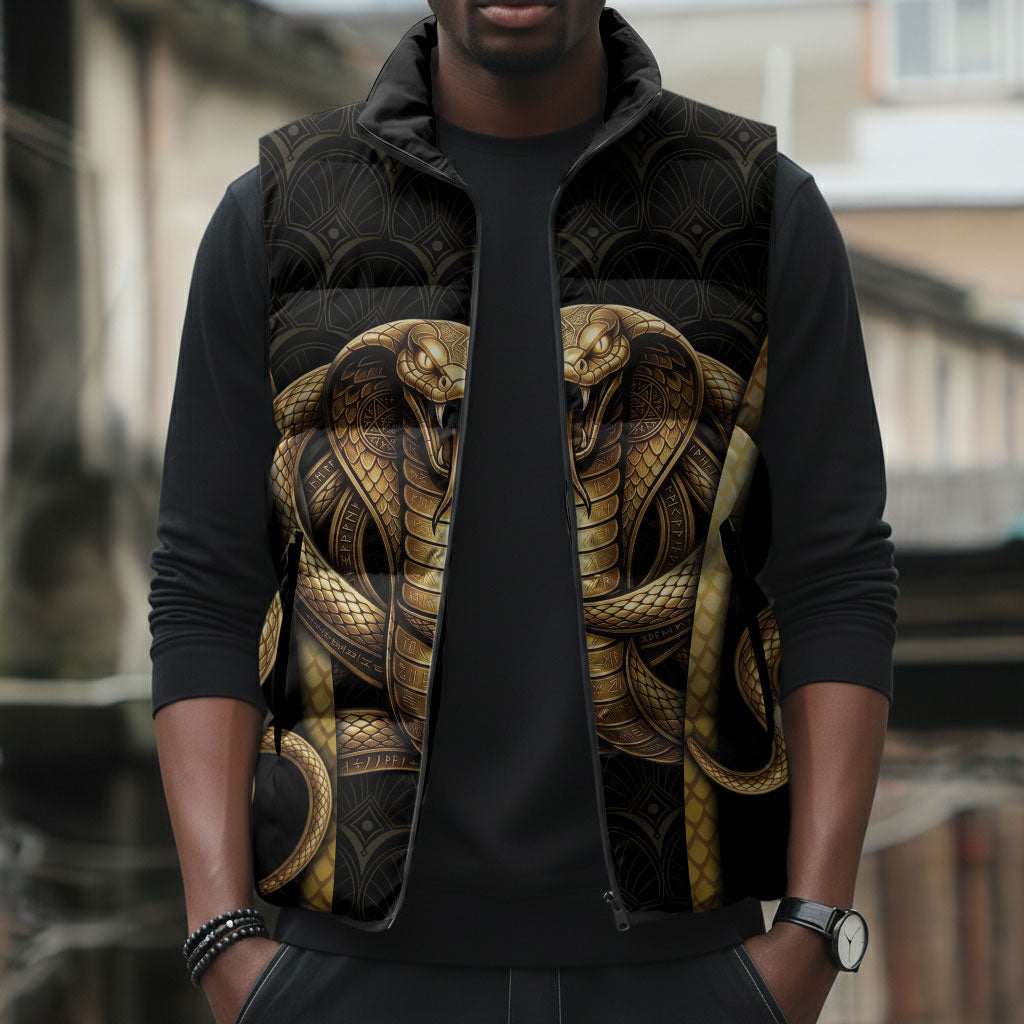 Egypt Uraeus Sleeveless Puffer Jacket Gold Cobra Luxury Style