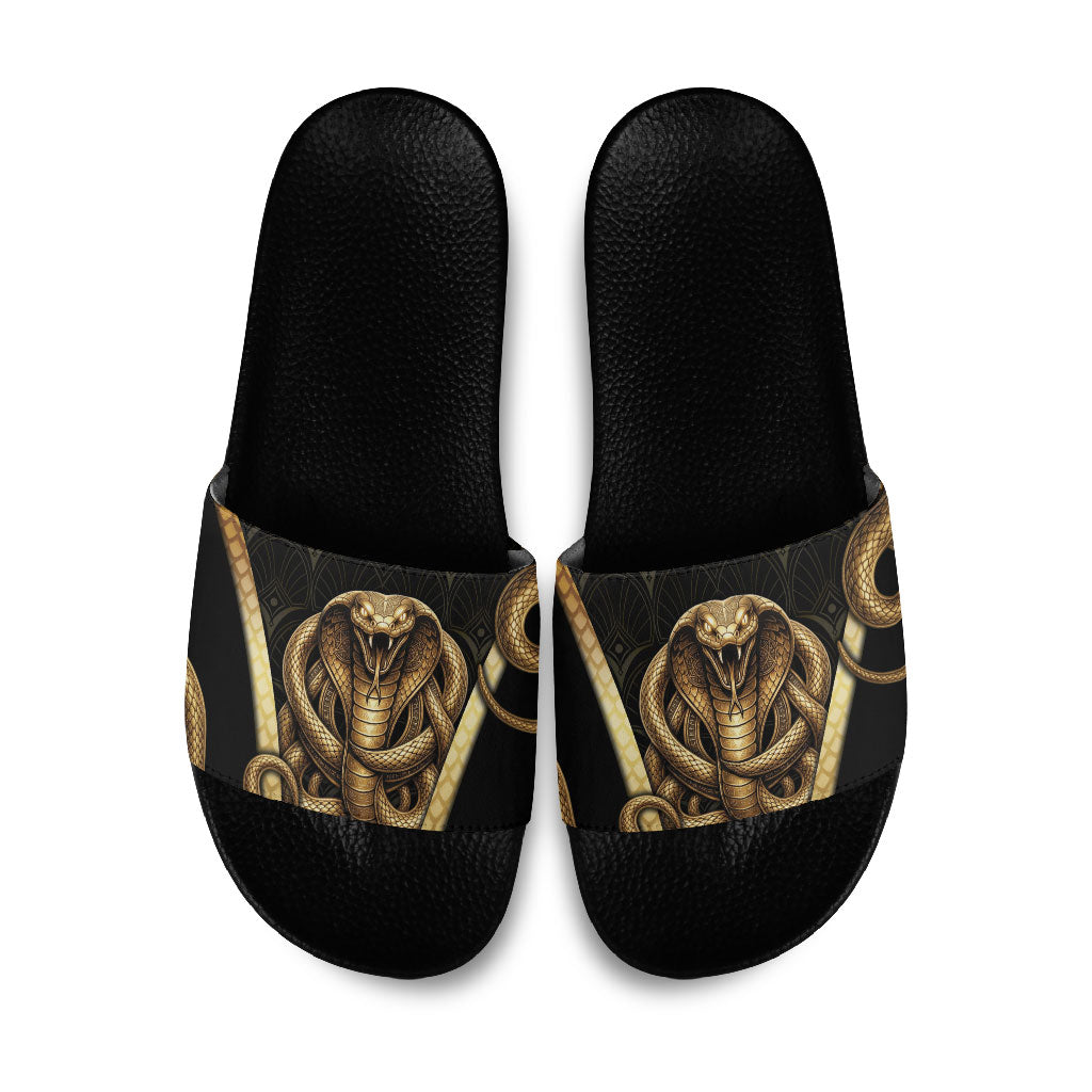 Egypt Uraeus Slide Sandals Gold Cobra Luxury Style