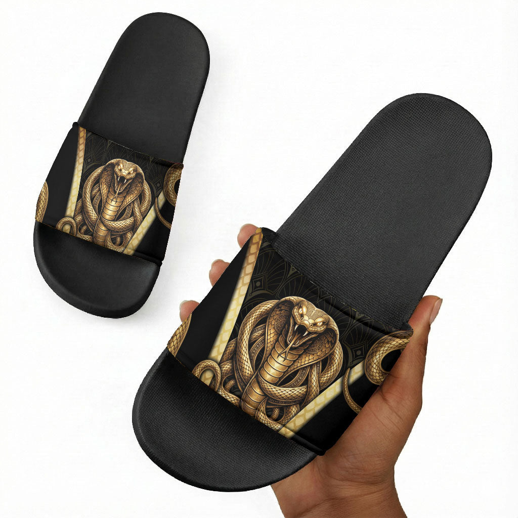 Egypt Uraeus Slide Sandals Gold Cobra Luxury Style