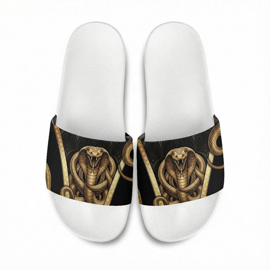 Egypt Uraeus Slide Sandals Gold Cobra Luxury Style