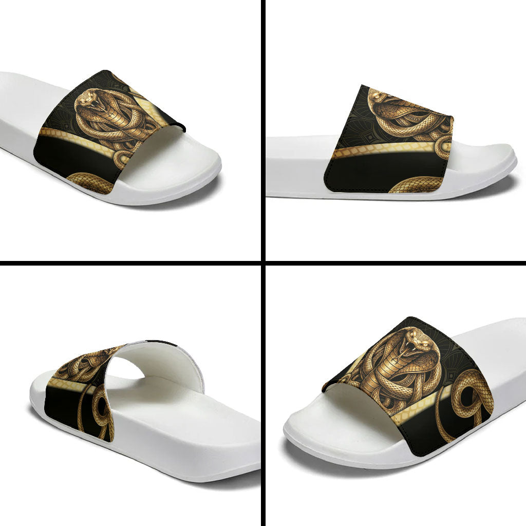 Egypt Uraeus Slide Sandals Gold Cobra Luxury Style