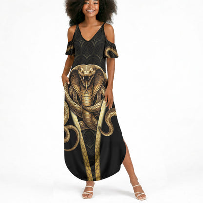 Egypt Uraeus Summer Maxi Dress Gold Cobra Luxury Style