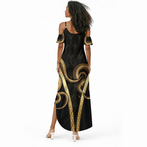 Egypt Uraeus Summer Maxi Dress Gold Cobra Luxury Style