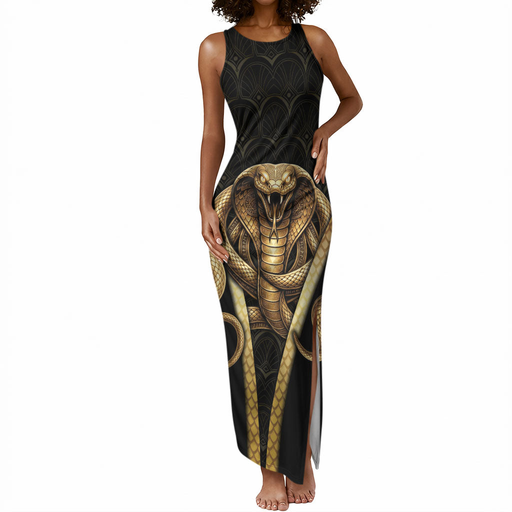 Egypt Uraeus Tank Maxi Dress Gold Cobra Luxury Style