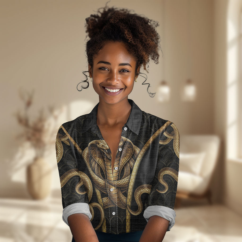 Egypt Uraeus Women Casual Shirt Gold Cobra Luxury Style