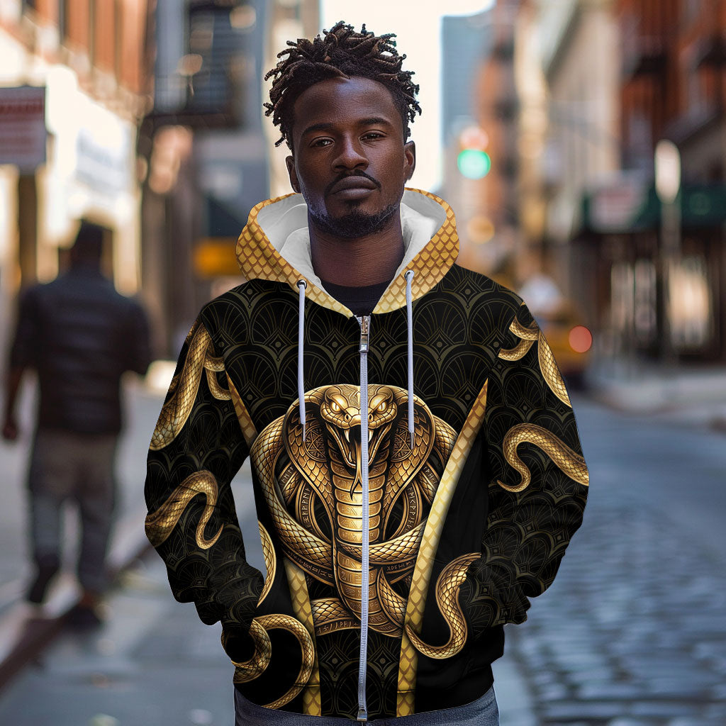 Egypt Uraeus Zip Hoodie Gold Cobra Luxury Style