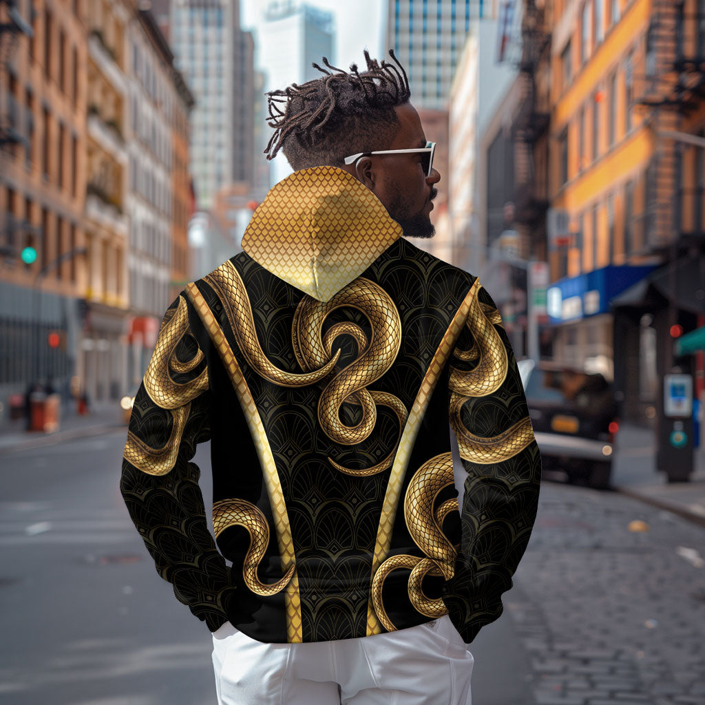 Egypt Uraeus Zip Hoodie Gold Cobra Luxury Style