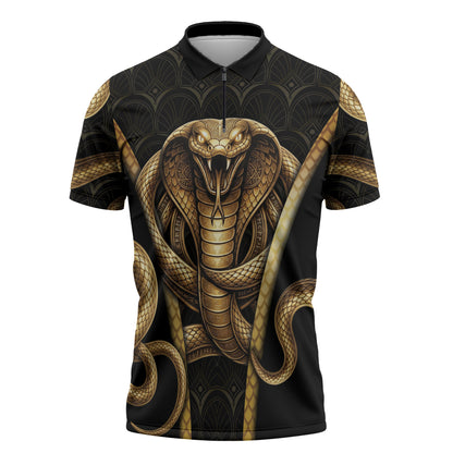 Egypt Uraeus Zipper Polo Shirt Gold Cobra Luxury Style