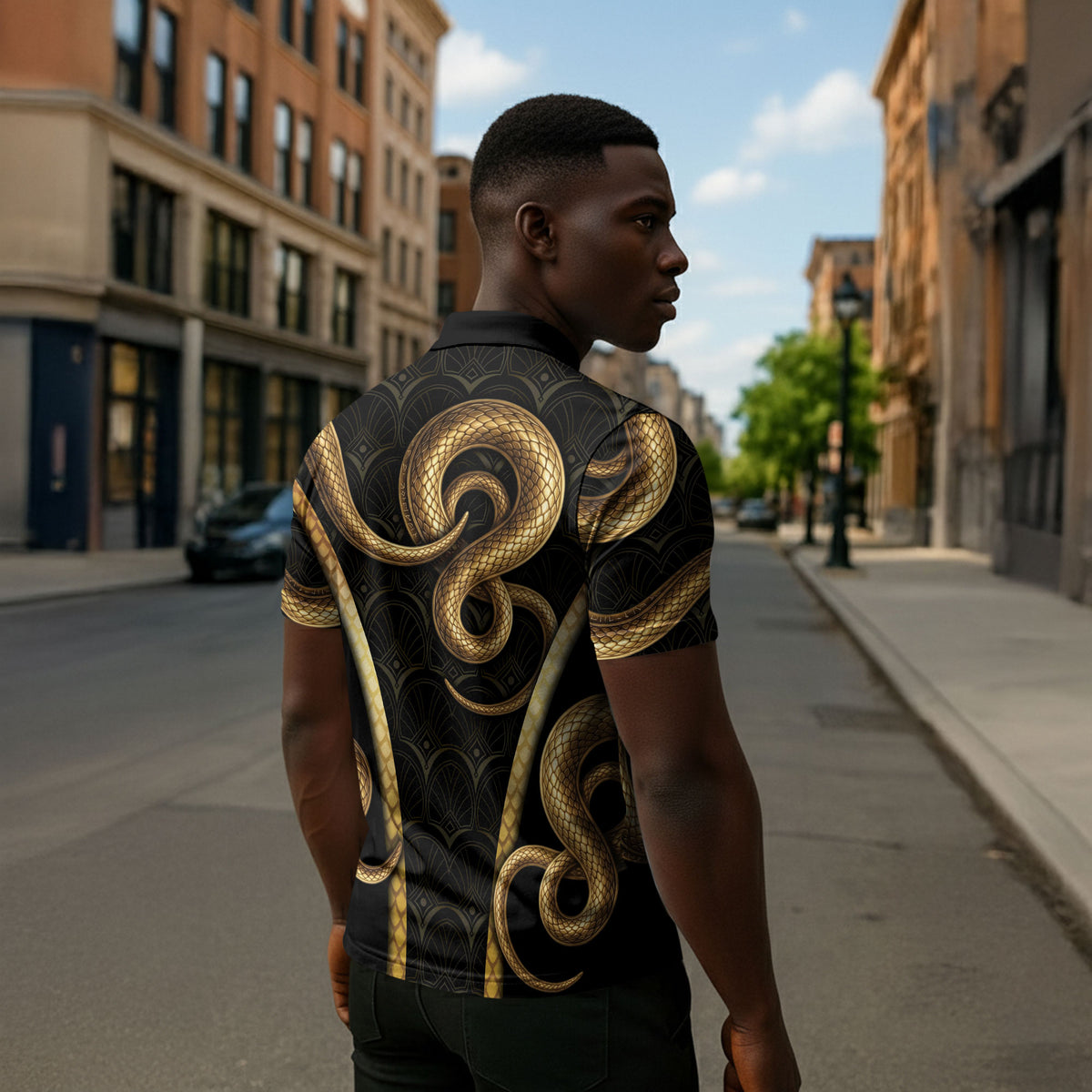 Egypt Uraeus Zipper Polo Shirt Gold Cobra Luxury Style