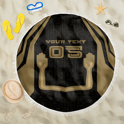 Custom Egypt KA Beach Blanket Gold Symbol Hieroglyphic Texture