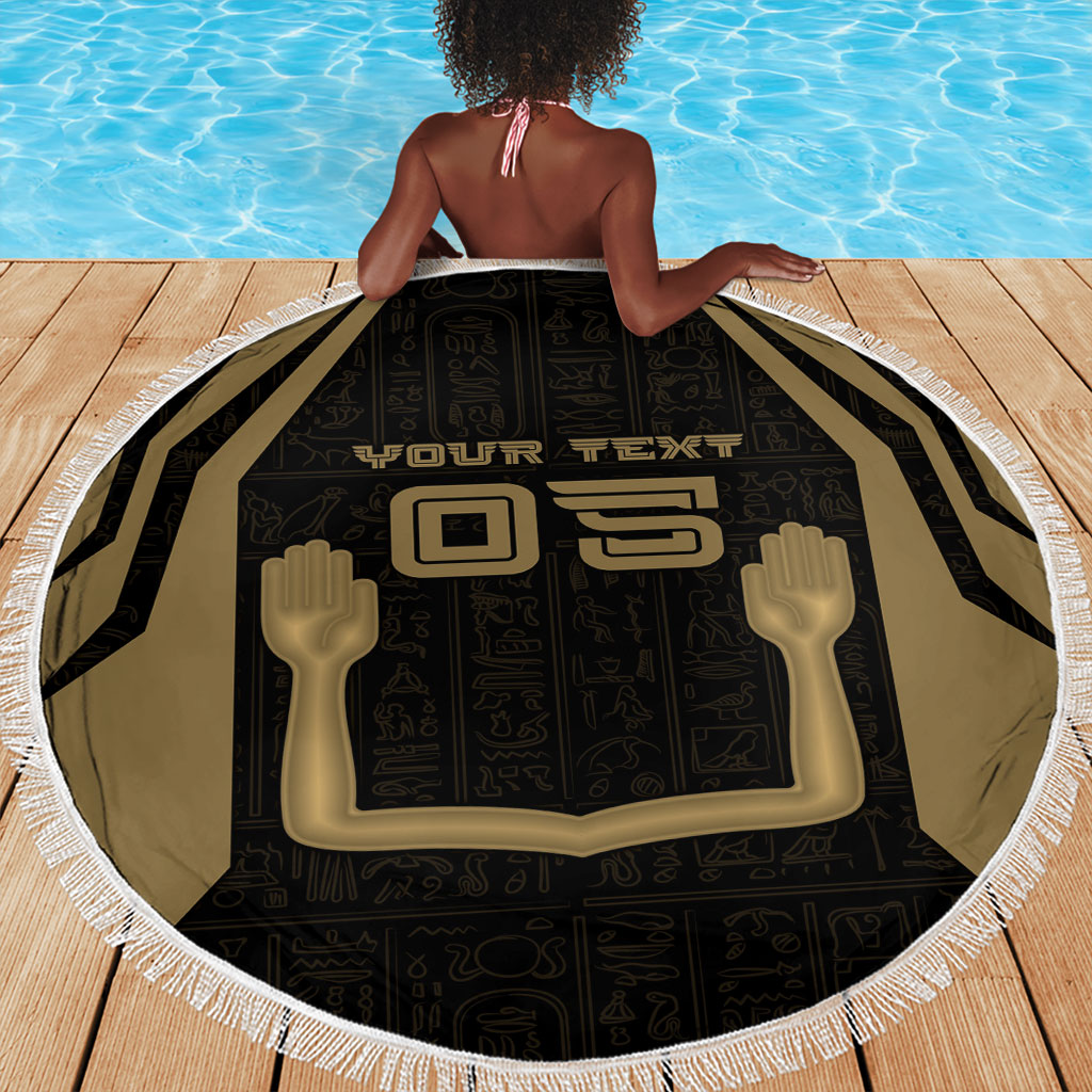 Custom Egypt KA Beach Blanket Gold Symbol Hieroglyphic Texture