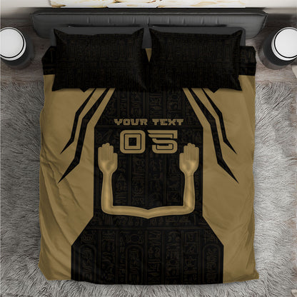 Custom Egypt KA Bedding Set Gold Symbol Hieroglyphic Texture