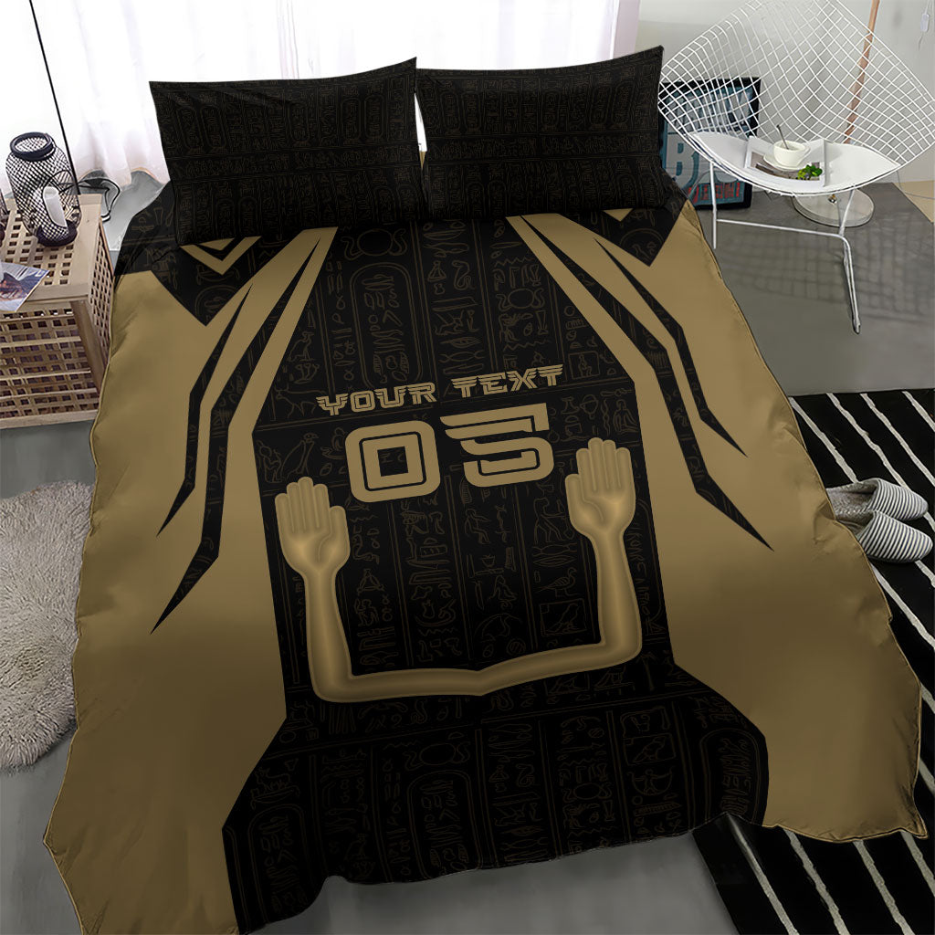 Custom Egypt KA Bedding Set Gold Symbol Hieroglyphic Texture