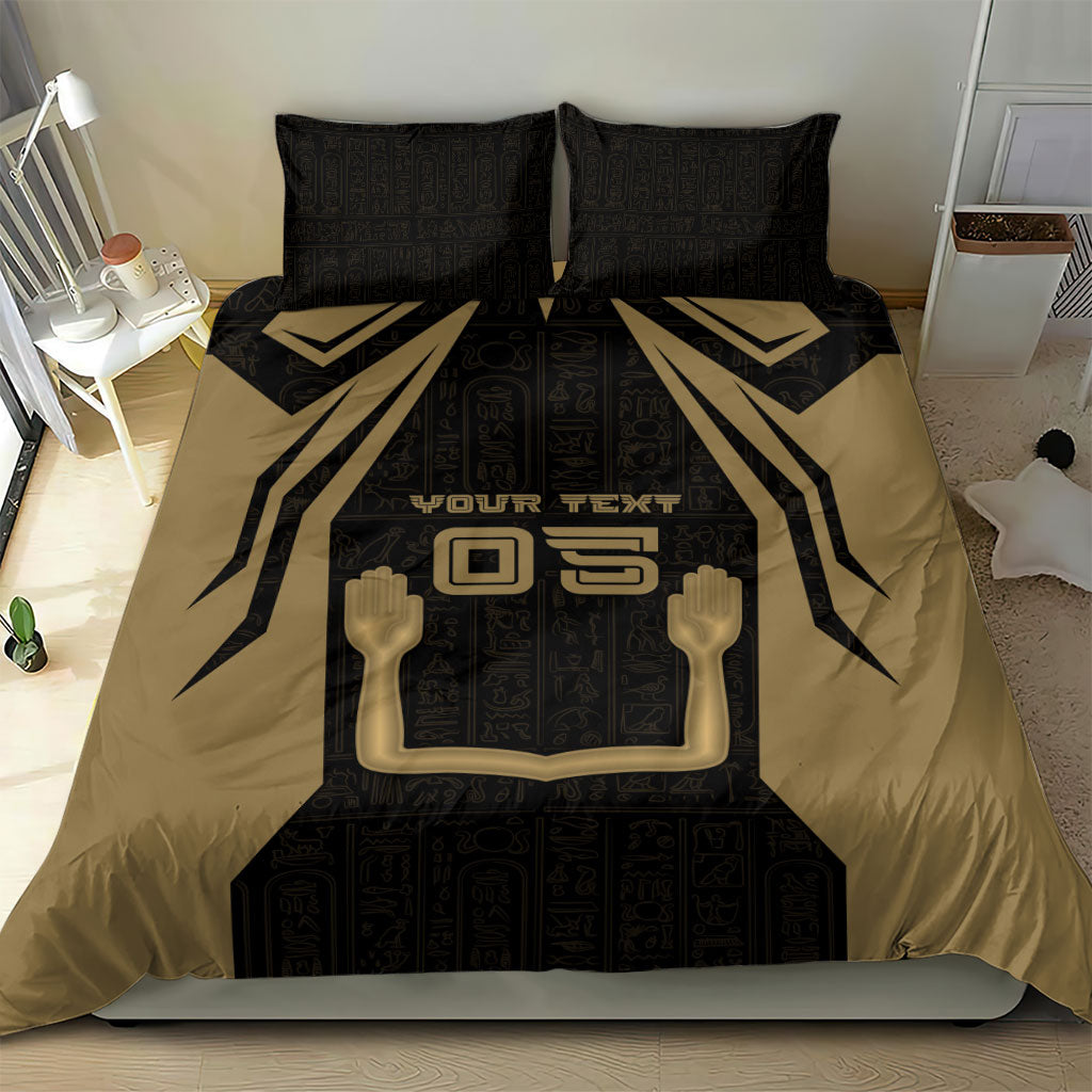 Custom Egypt KA Bedding Set Gold Symbol Hieroglyphic Texture