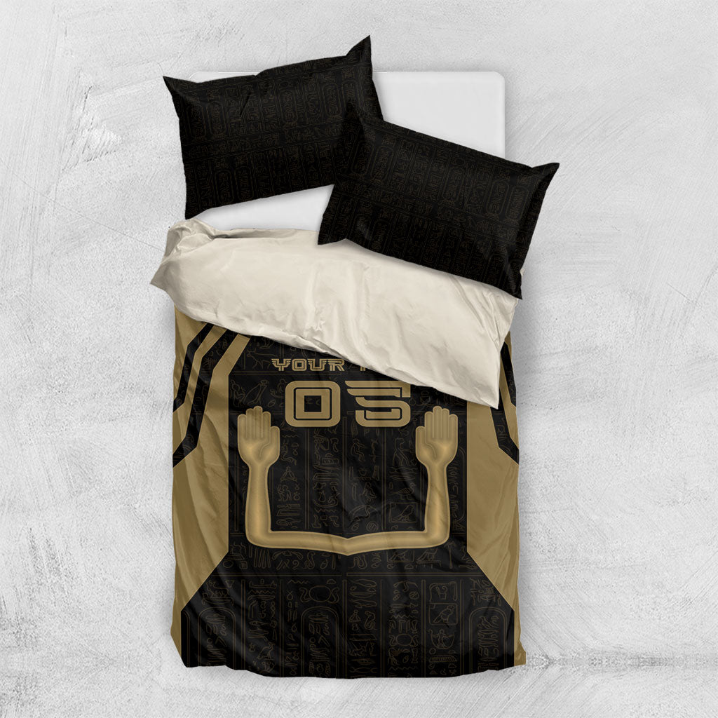 Custom Egypt KA Bedding Set Gold Symbol Hieroglyphic Texture