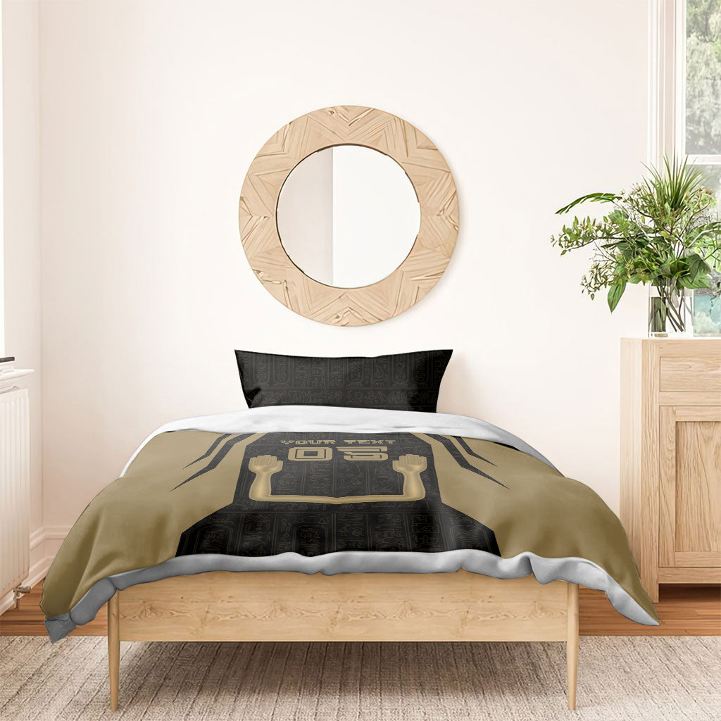 Custom Egypt KA Bedding Set Gold Symbol Hieroglyphic Texture