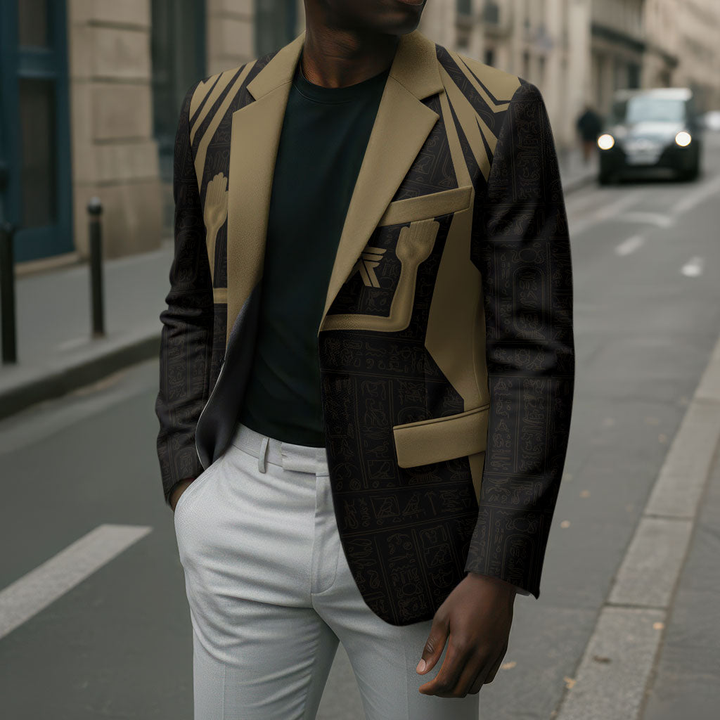 Custom Egypt KA Blazer Gold Symbol Hieroglyphic Texture