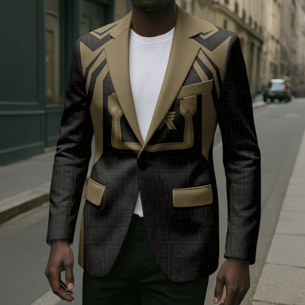 Custom Egypt KA Blazer Gold Symbol Hieroglyphic Texture