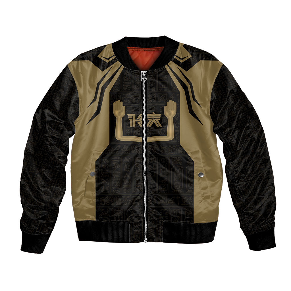 Custom Egypt KA Bomber Jacket Gold Symbol Hieroglyphic Texture
