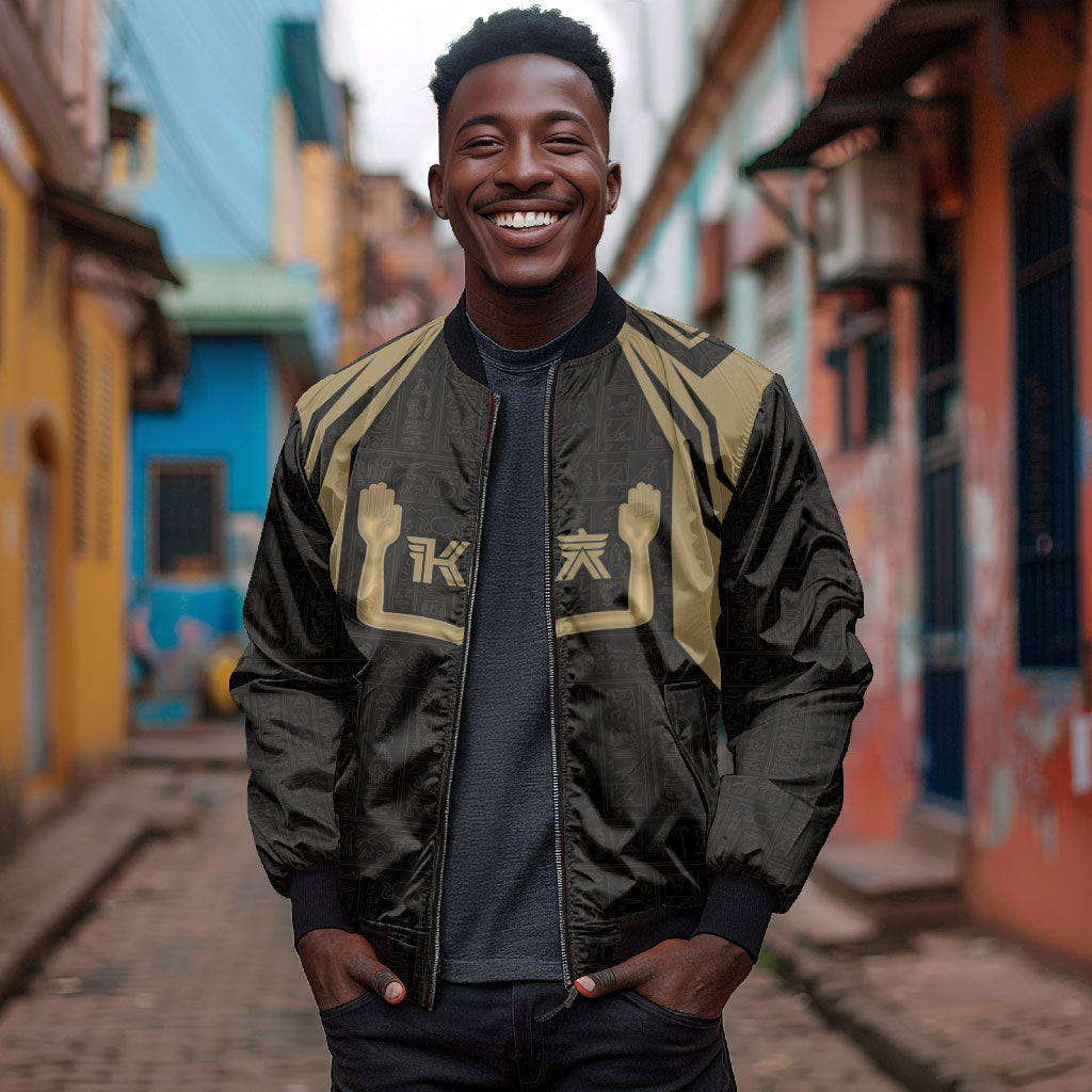 Custom Egypt KA Bomber Jacket Gold Symbol Hieroglyphic Texture