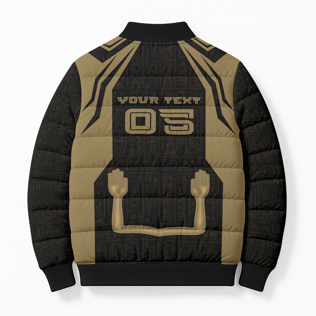 Custom Egypt KA Bomber Puffer Jacket Gold Symbol Hieroglyphic Texture