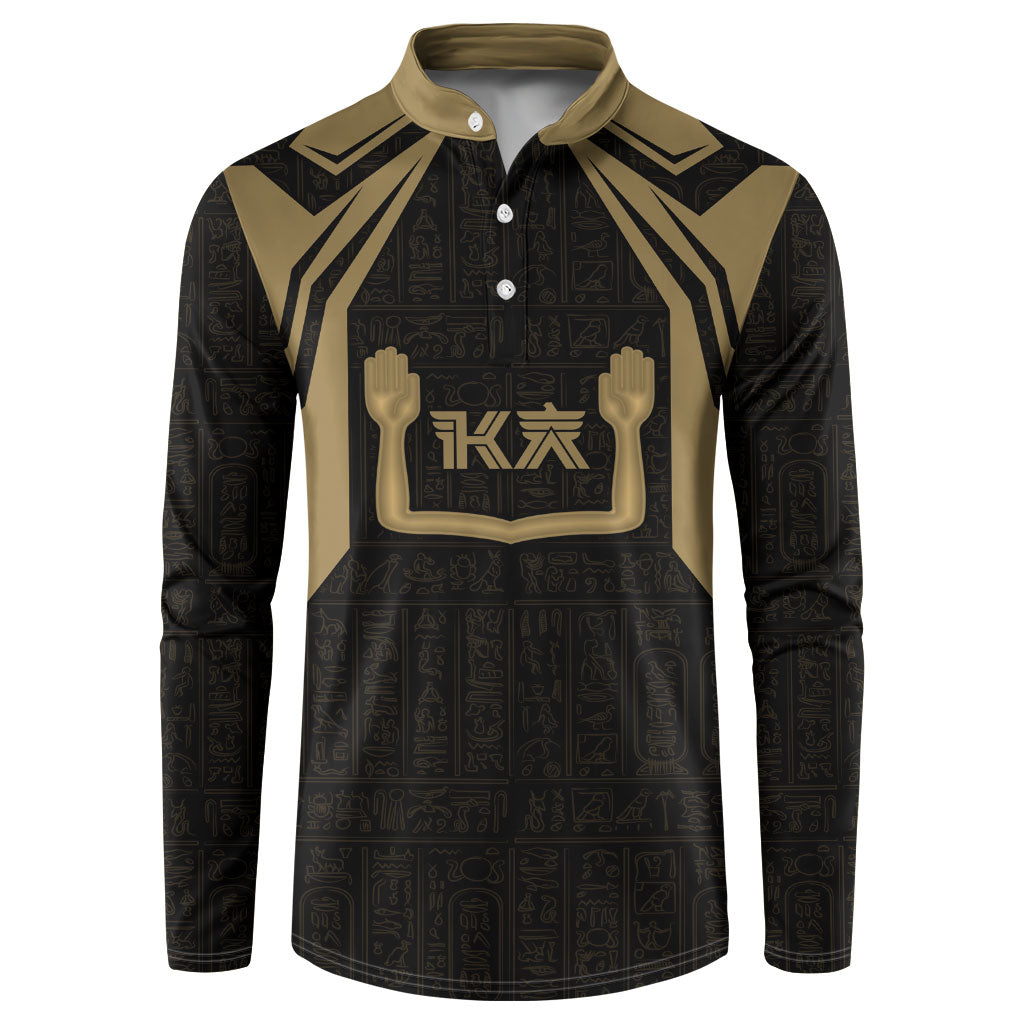 Custom Egypt KA Button Sweatshirt Gold Symbol Hieroglyphic Texture