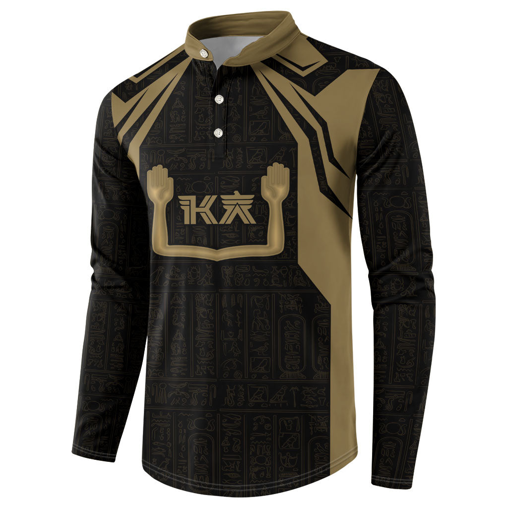 Custom Egypt KA Button Sweatshirt Gold Symbol Hieroglyphic Texture
