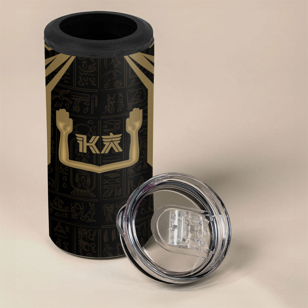 Custom Egypt KA 4 in 1 Can Cooler Tumbler Gold Symbol Hieroglyphic Texture