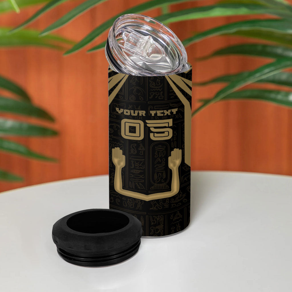 Custom Egypt KA 4 in 1 Can Cooler Tumbler Gold Symbol Hieroglyphic Texture