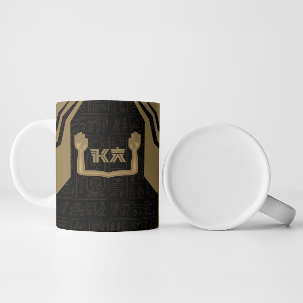 Custom Egypt KA Ceramic Mug Gold Symbol Hieroglyphic Texture
