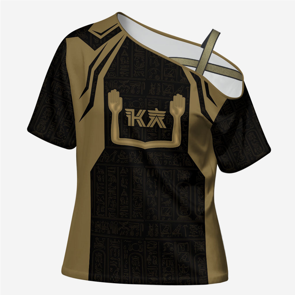 Custom Egypt KA Cross Shoulder Shirt Gold Symbol Hieroglyphic Texture