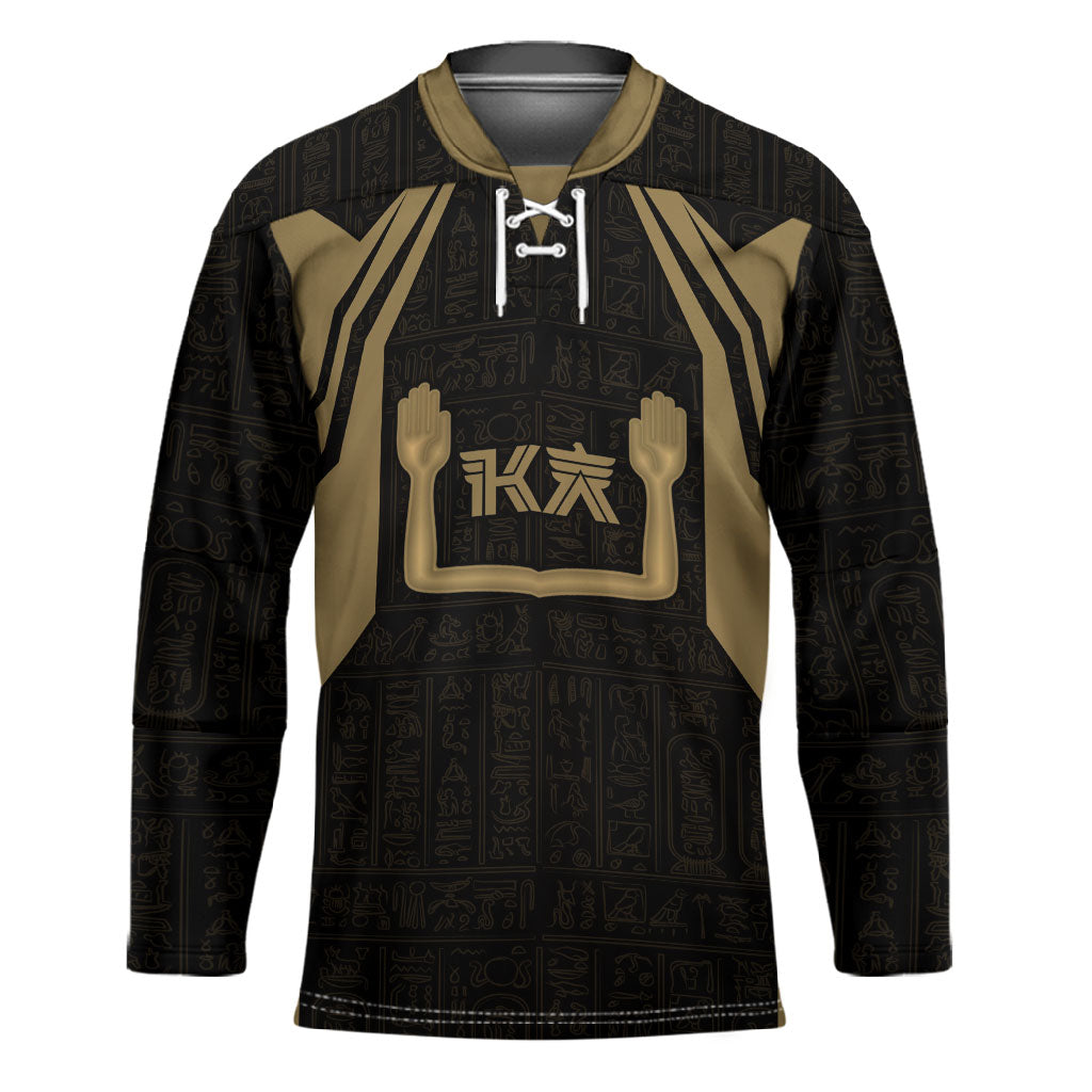 Custom Egypt KA Hockey Jersey Gold Symbol Hieroglyphic Texture