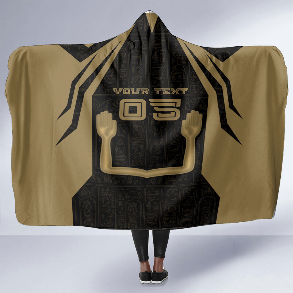 Custom Egypt KA Hooded Blanket Gold Symbol Hieroglyphic Texture