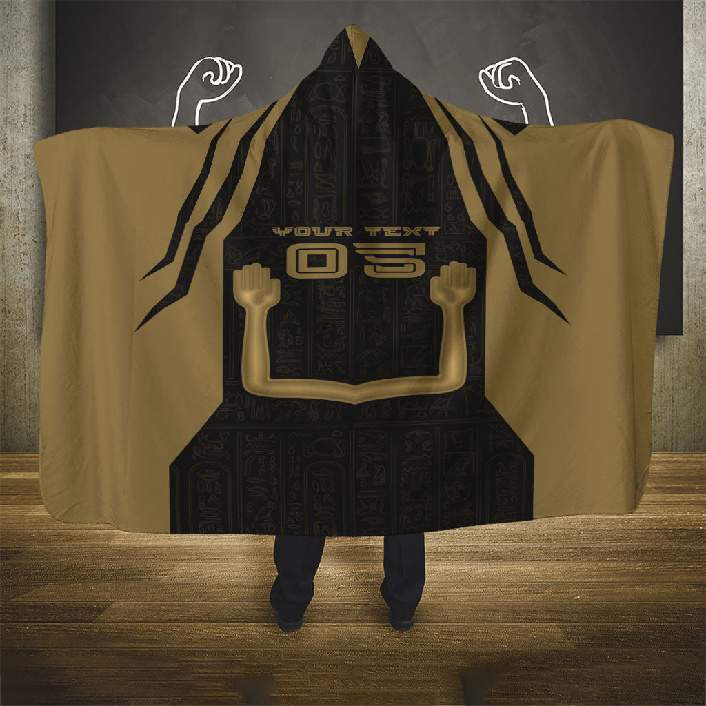Custom Egypt KA Hooded Blanket Gold Symbol Hieroglyphic Texture