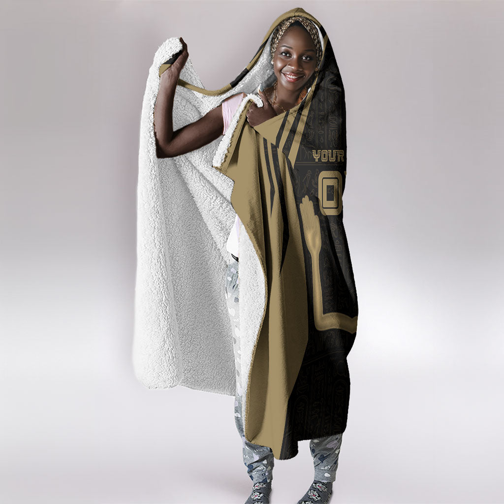 Custom Egypt KA Hooded Blanket Gold Symbol Hieroglyphic Texture