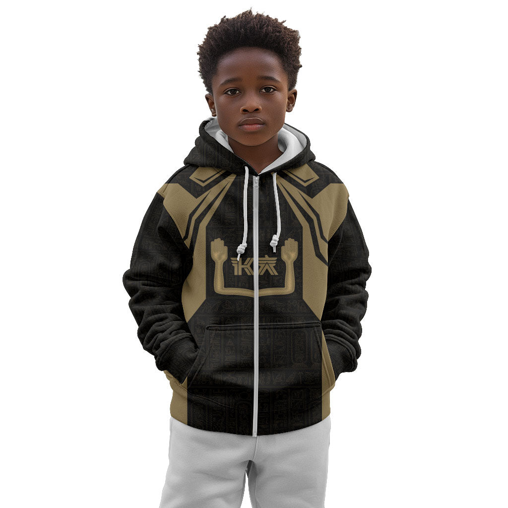 Custom Egypt KA Kid Hoodie Gold Symbol Hieroglyphic Texture
