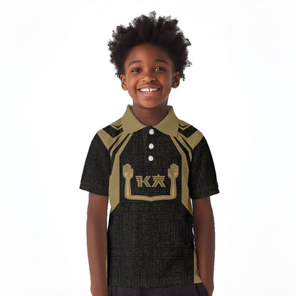 Custom Egypt KA Kid Polo Shirt Gold Symbol Hieroglyphic Texture