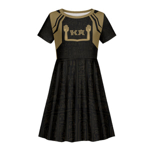 Custom Egypt KA Kid Short Sleeve Dress Gold Symbol Hieroglyphic Texture