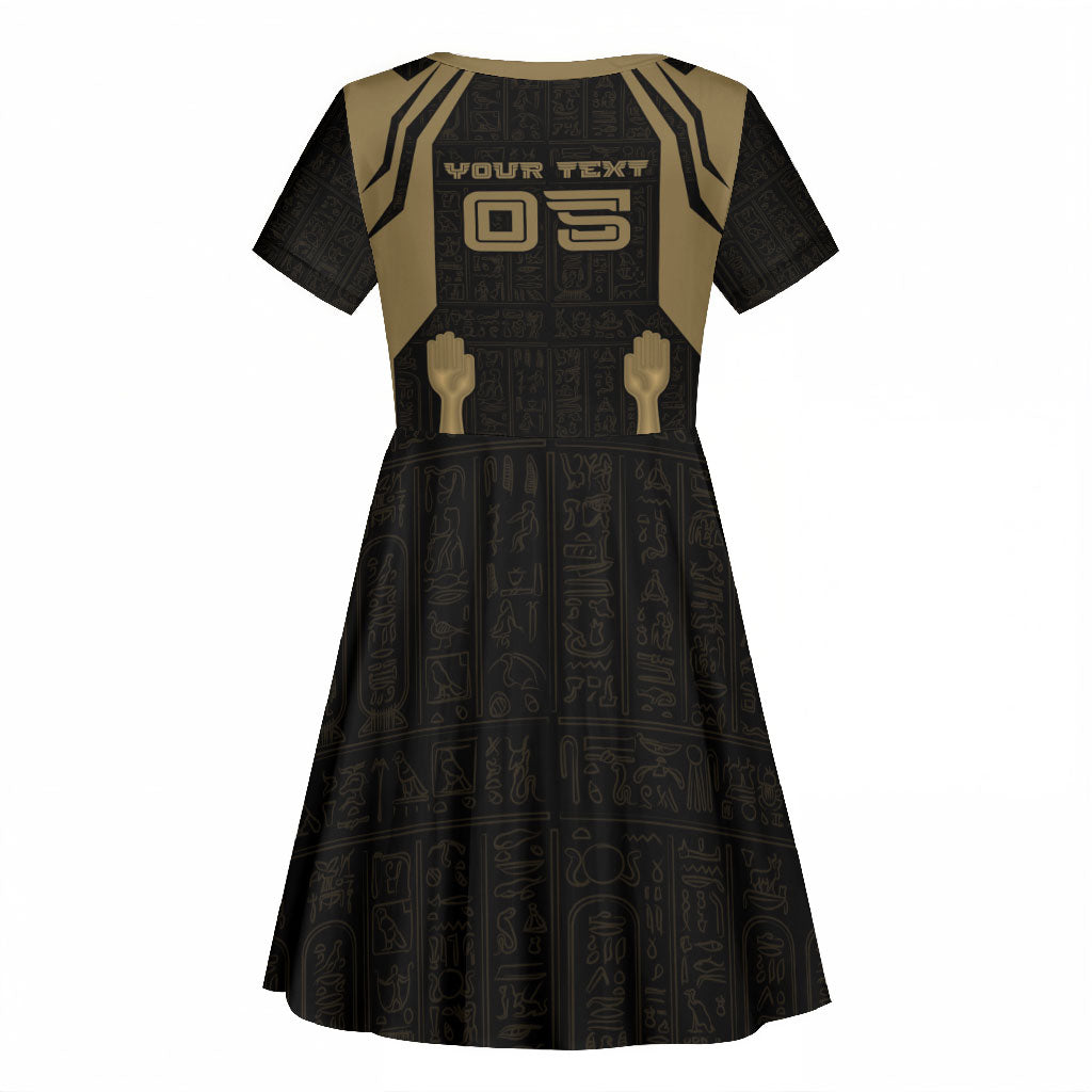 Custom Egypt KA Kid Short Sleeve Dress Gold Symbol Hieroglyphic Texture