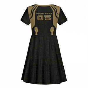 Custom Egypt KA Kid Short Sleeve Dress Gold Symbol Hieroglyphic Texture