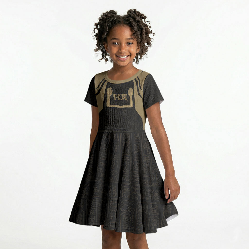 Custom Egypt KA Kid Short Sleeve Dress Gold Symbol Hieroglyphic Texture